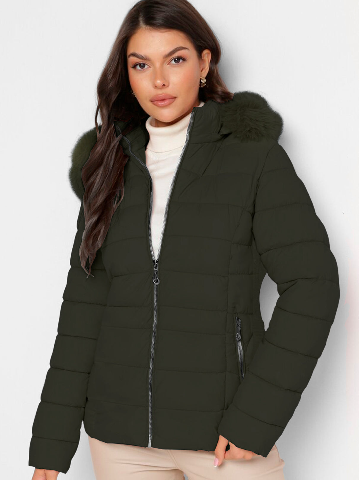 Chamarra Para Mujer Poliéster Cálido Con Cuello Tipo Piel