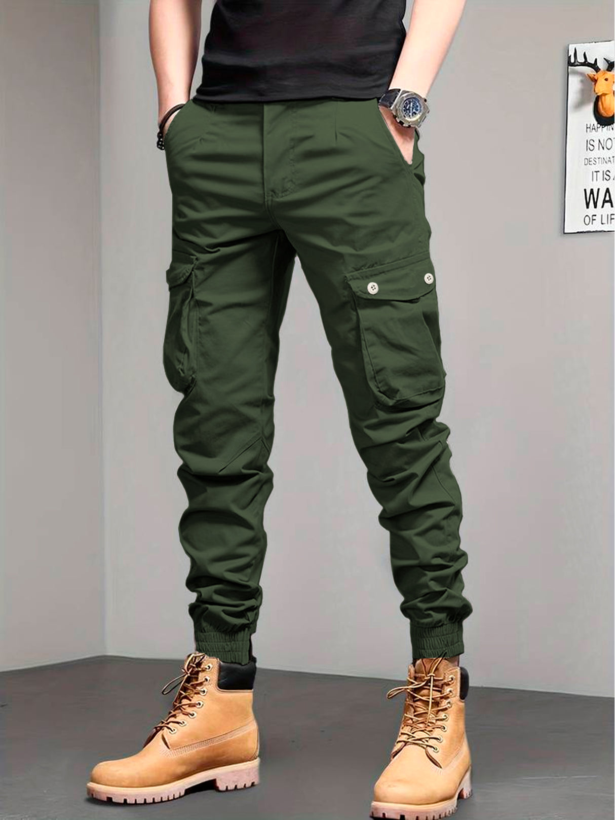 Pantalones Cargo Skinny para Hombre Pantalon tipo Cargo con Bolsas Laterales Mayoreo