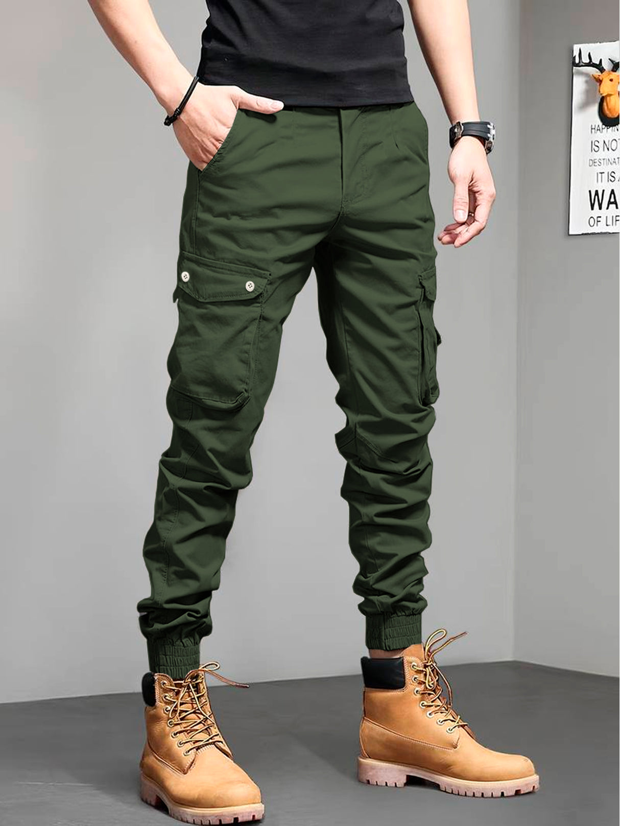 Pantalones Cargo Skinny para Hombre Pantalon tipo Cargo con Bolsas Laterales Mayoreo
