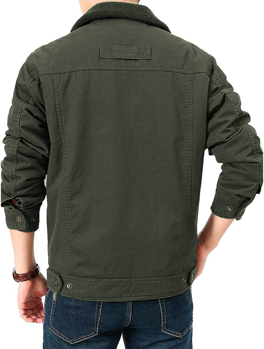 Chamarra Para Hombre Tipo Cargo Casual de Invierno Con Cuello Afelpado