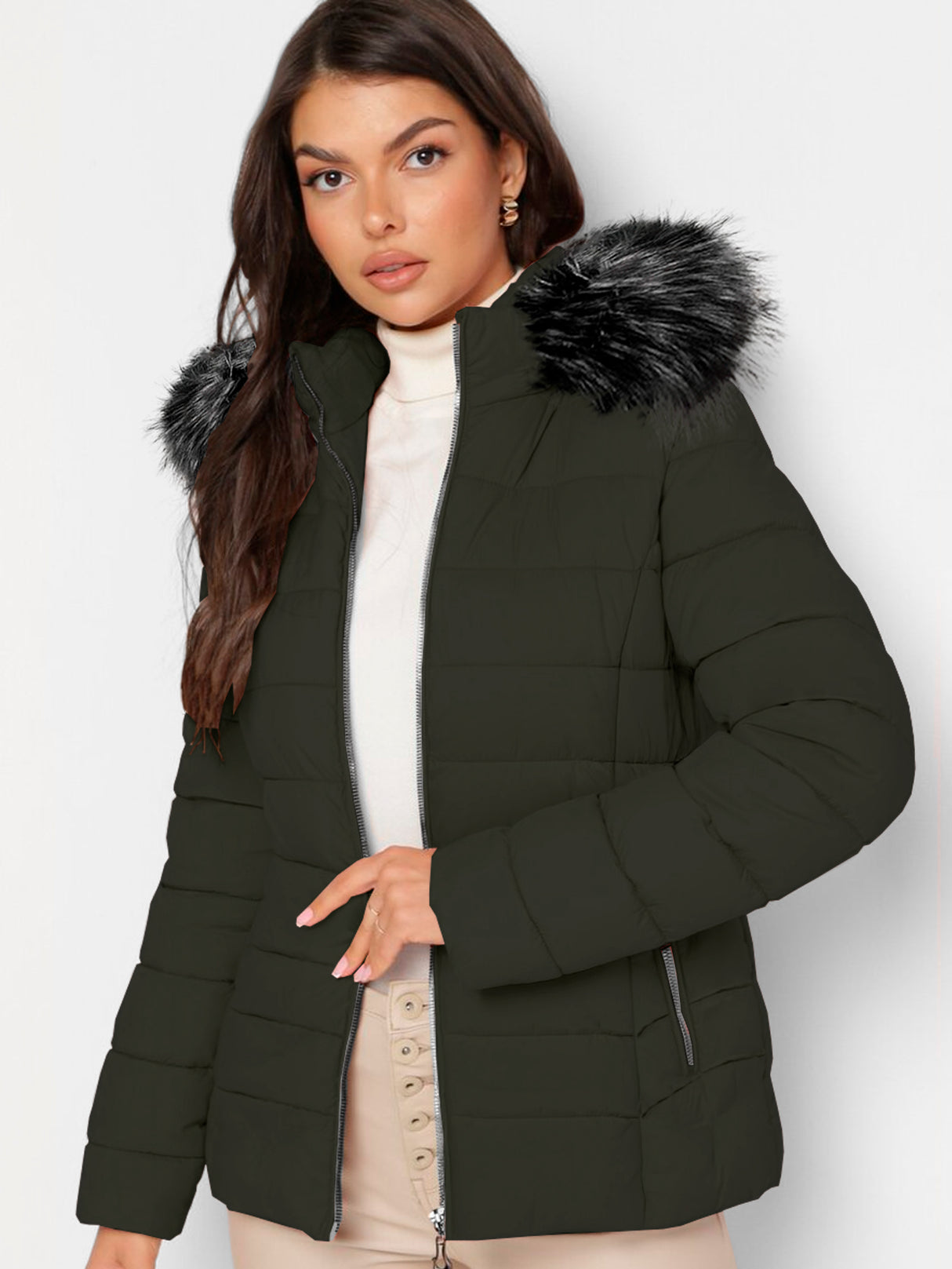 Chamarra Para Mujer Poliéster Cálido Con Cuello Tipo Piel