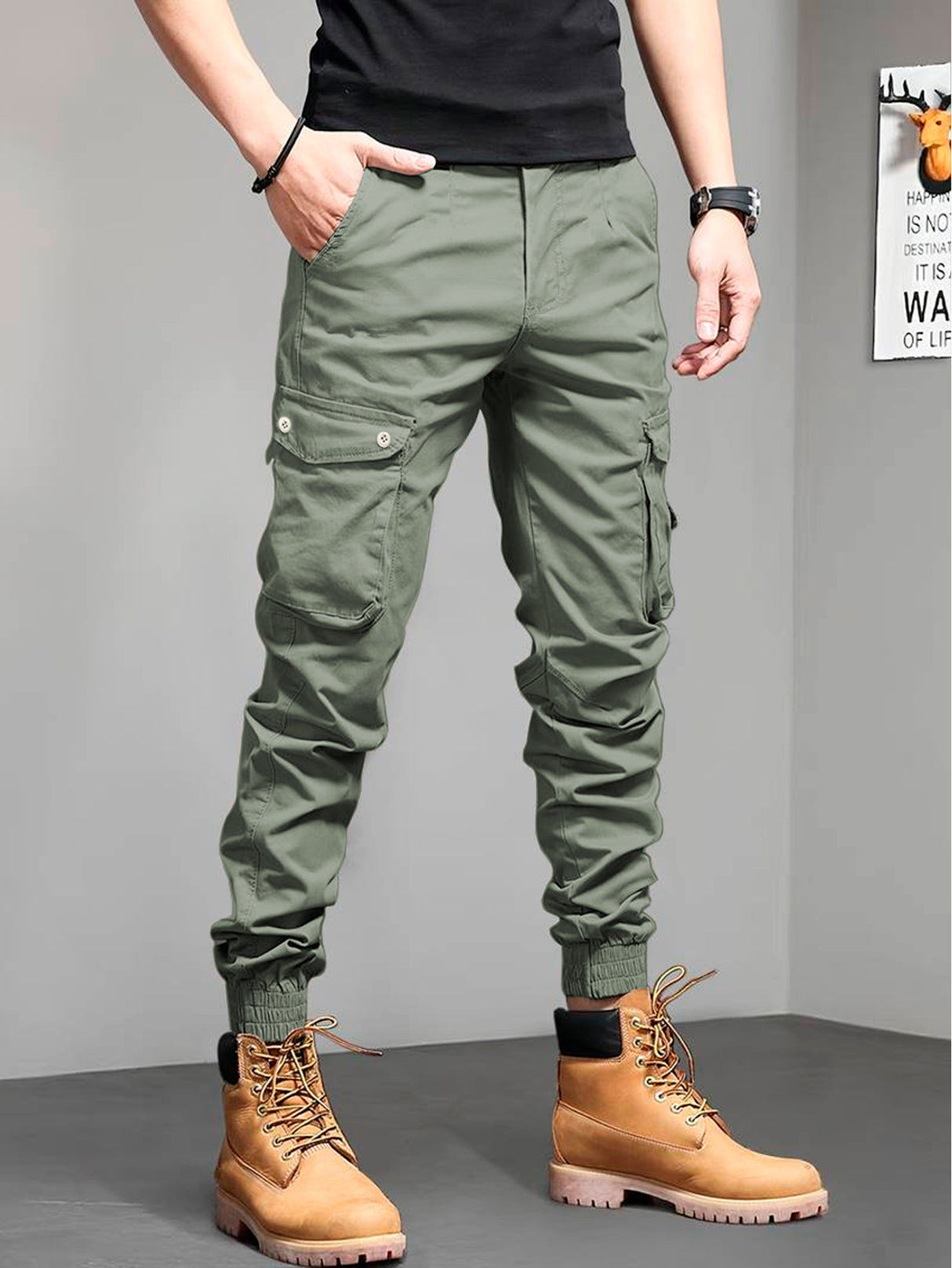 Pantalones Cargo Skinny para Hombre Pantalon tipo Cargo con Bolsas Laterales Mayoreo