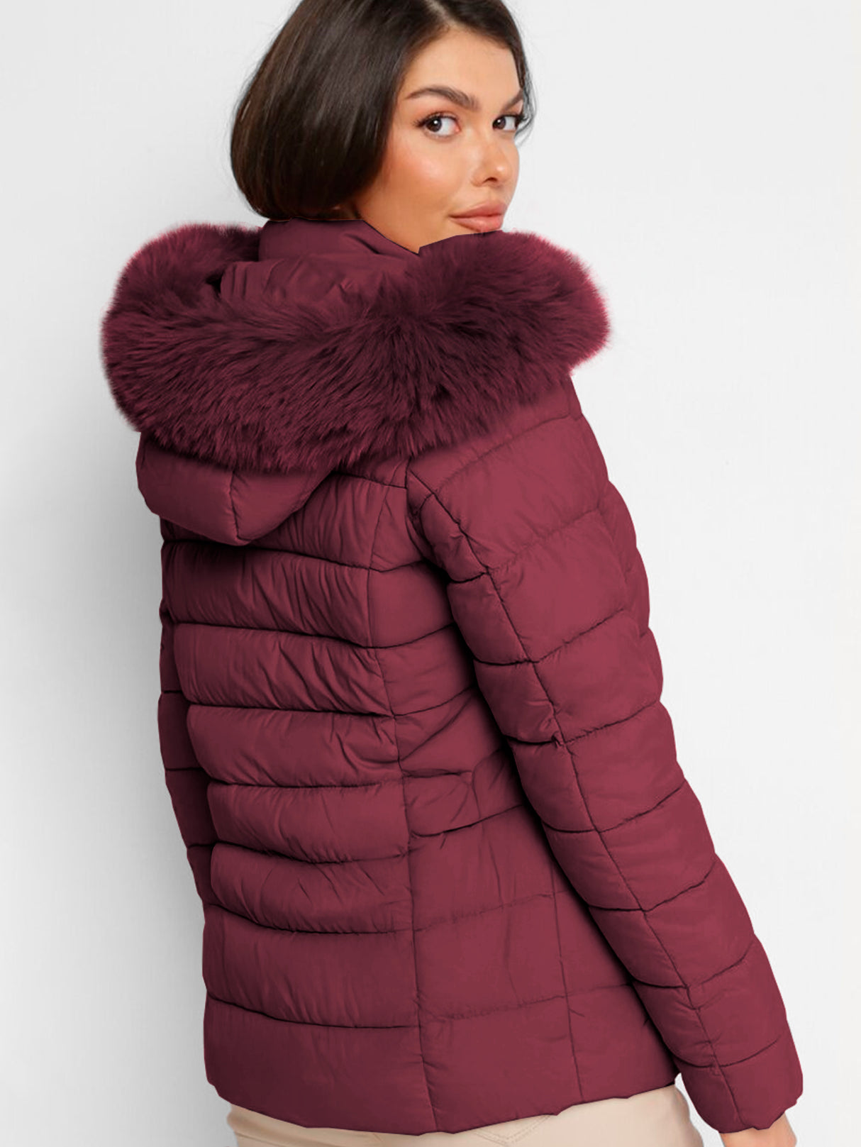 Chamarra Para Mujer Poliéster Cálido Con Cuello Tipo Piel