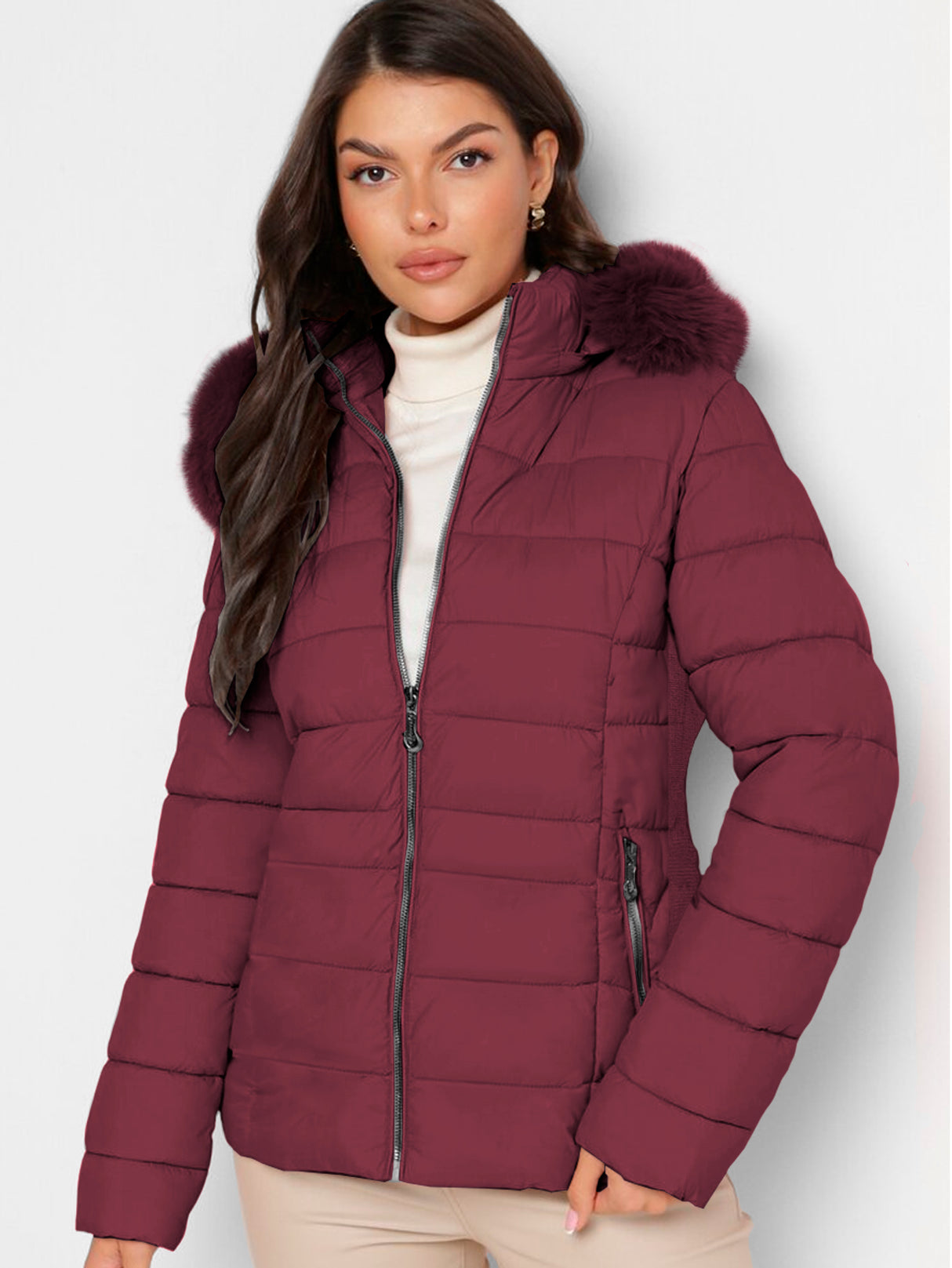 Chamarra Para Mujer Poliéster Cálido Con Cuello Tipo Piel