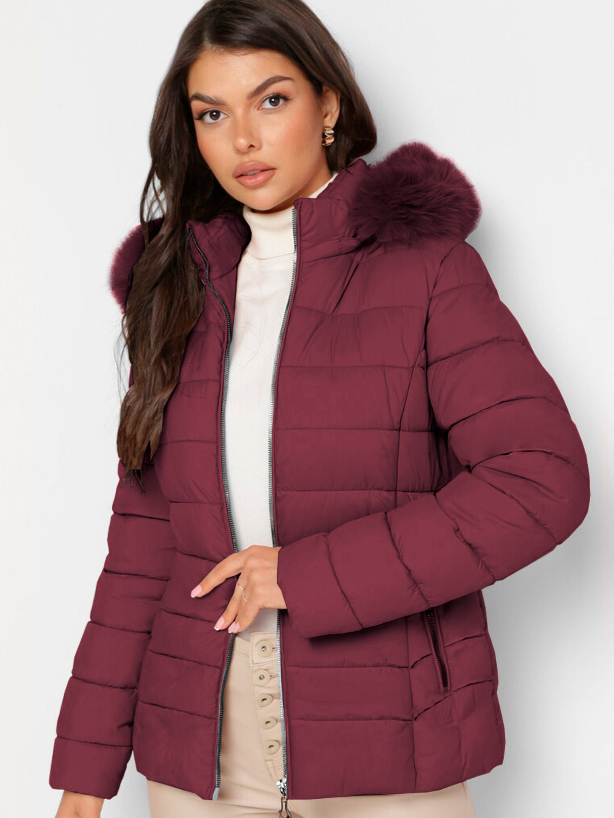 Chamarra Para Mujer Poliéster Cálido Con Cuello Tipo Piel