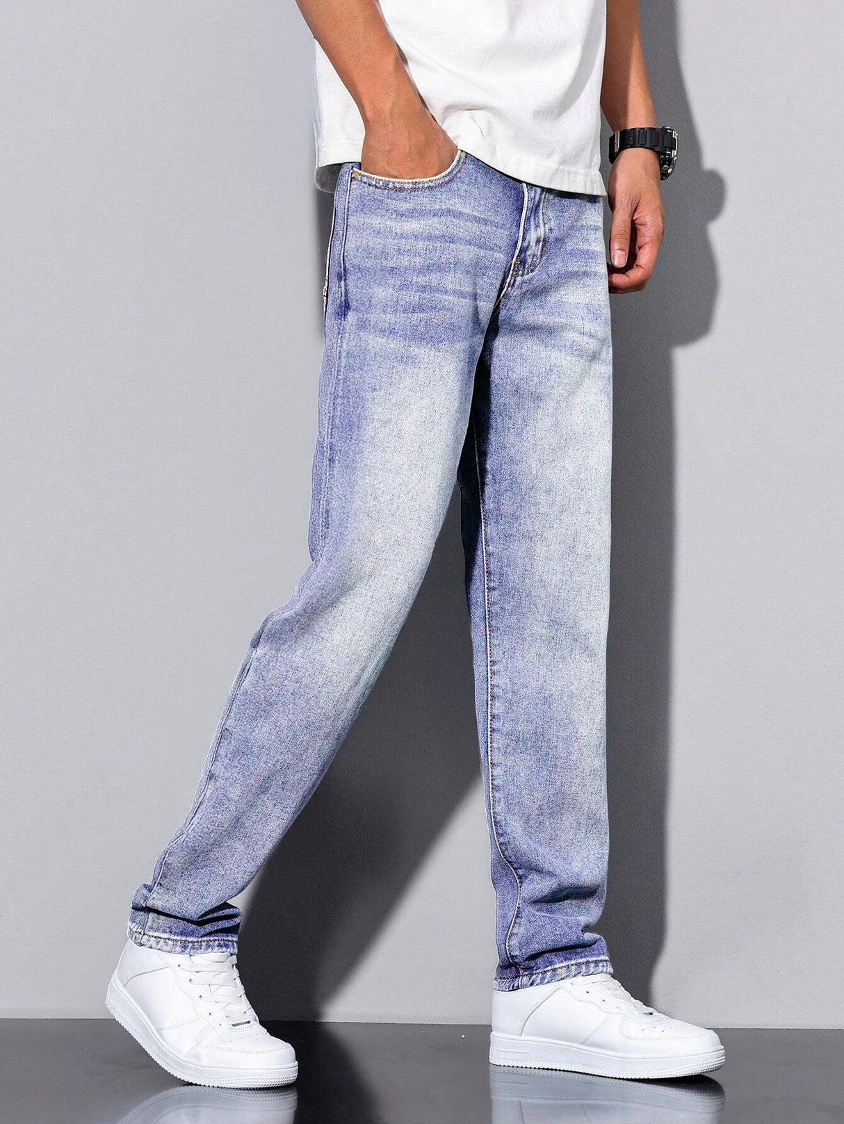 Jeans Clasico Para hombre Pantalon de Mezclilla Corte Regular Recto Slim