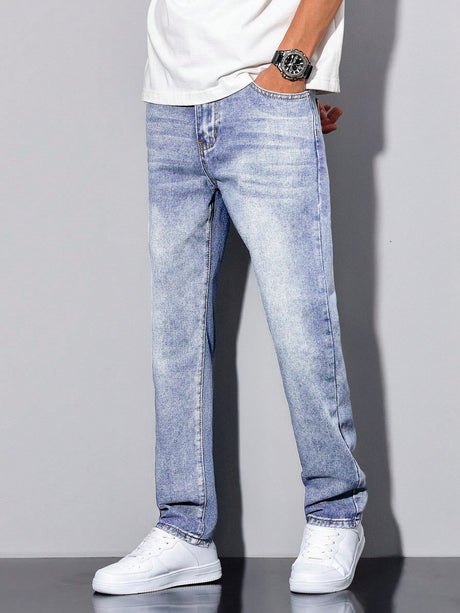 Jeans Clasico Para hombre Pantalon de Mezclilla Corte Regular Recto Slim