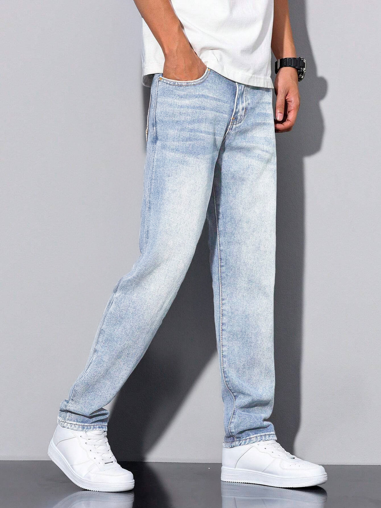 Jeans Clasico Para hombre Pantalon de Mezclilla Corte Regular Recto Slim