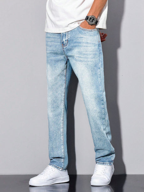 Jeans Clasico Para hombre Pantalon de Mezclilla Corte Regular Recto Slim