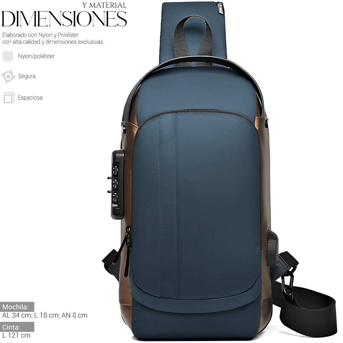 Mochila Bandolera Cruzada Pechera Antirrobo Tipo Piel Con Entrada Usb