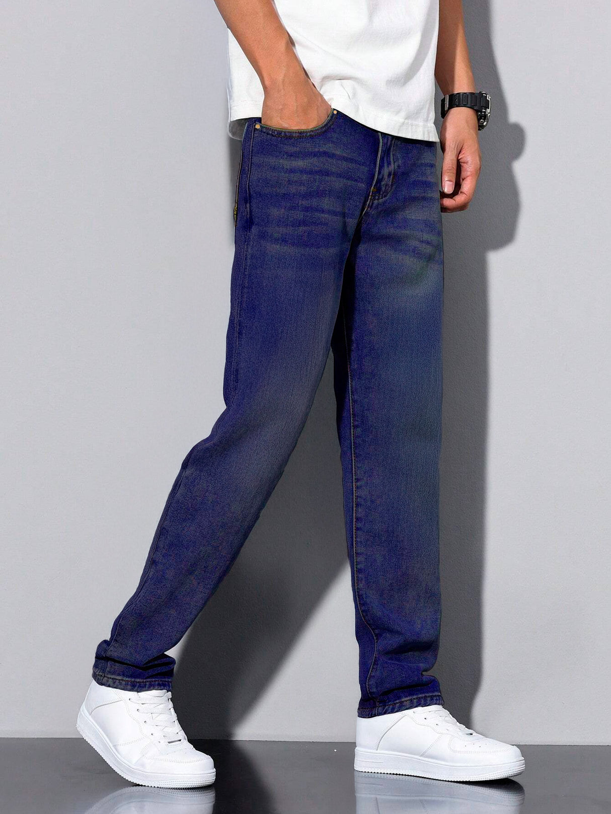 Jeans Clasico Para hombre Pantalon de Mezclilla Corte Regular Recto Slim