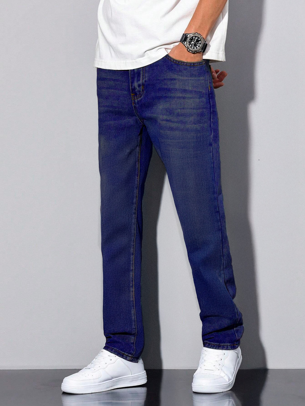 Jeans Clasico Para hombre Pantalon de Mezclilla Corte Regular Recto Slim