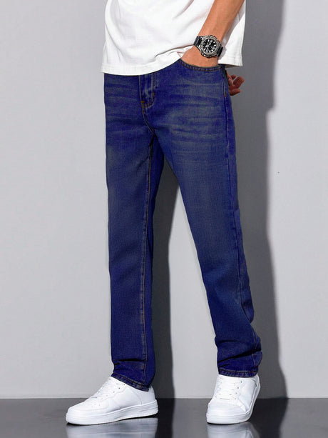 Jeans Clasico Para hombre Pantalon de Mezclilla Corte Regular Recto Slim
