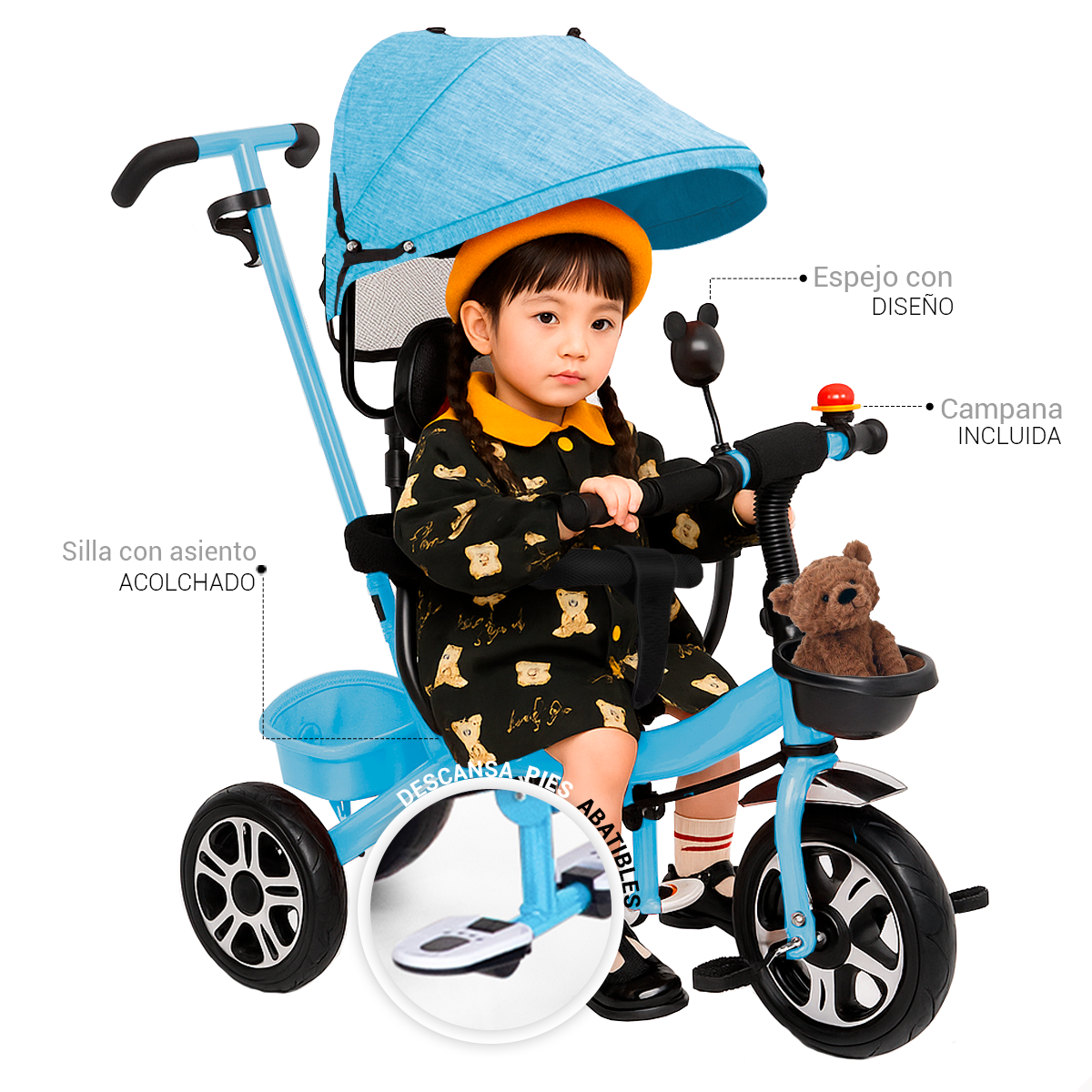 Triciclo Bicicleta Infantil Carriola Bebe Paseo Con Cajuela