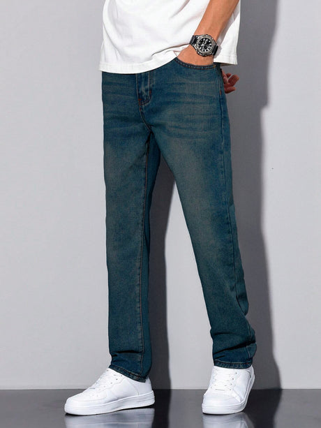 Jeans Clasico Para hombre Pantalon de Mezclilla Corte Regular Recto Slim