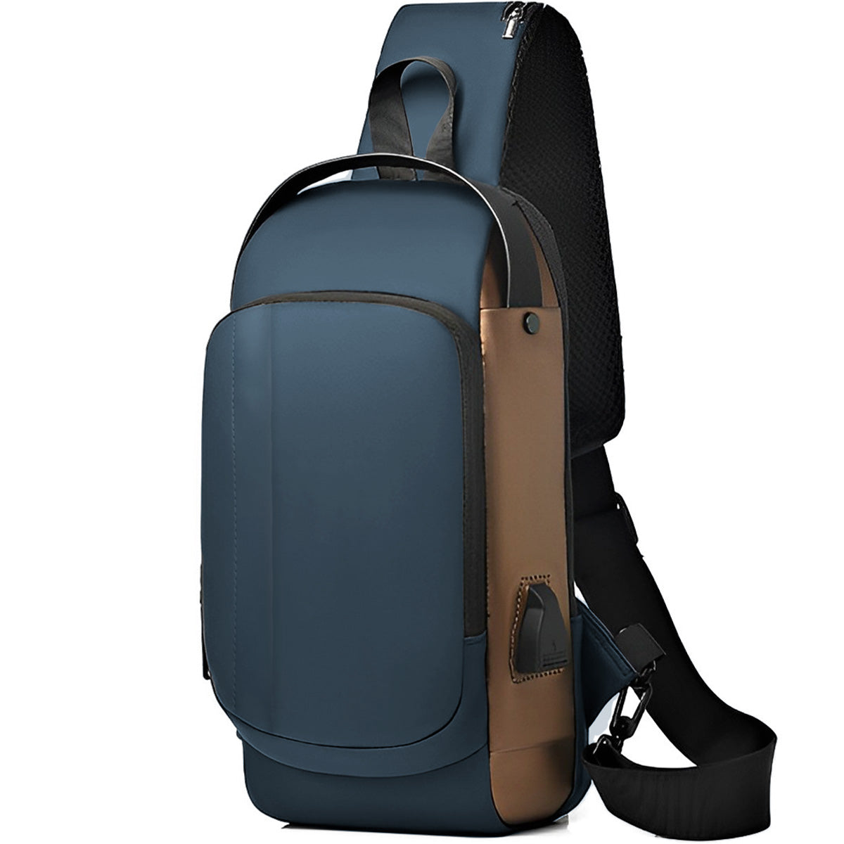 Mochila Bandolera Cruzada Pechera Antirrobo Tipo Piel Con Entrada Usb