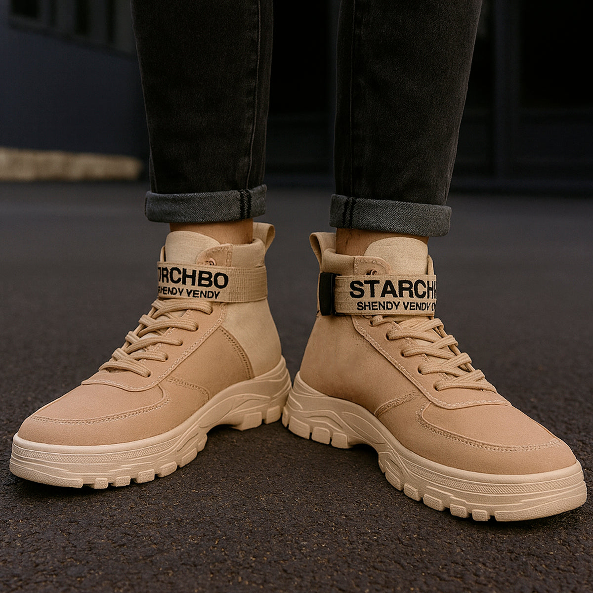 Bota casual para hombre de altura superior fácil de limpiar con suela antiderrapante  para uso casual con cordones con la parte superior alta Zapatos con suela antideslizante diseño de agujeros respirables, transpirable