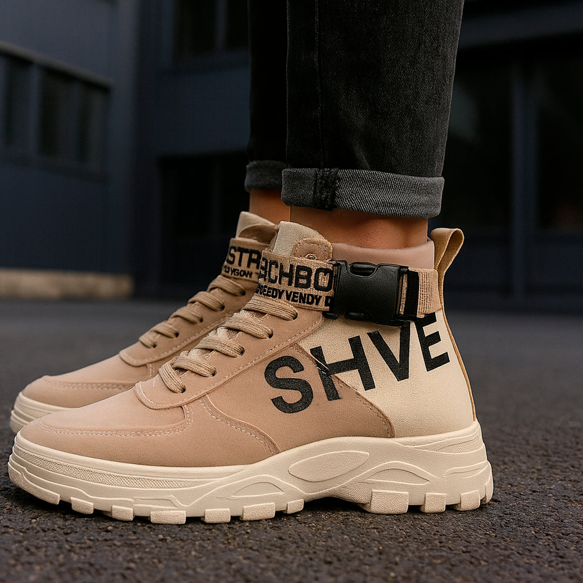 Bota casual para hombre de altura superior fácil de limpiar con suela antiderrapante  para uso casual con cordones con la parte superior alta Zapatos con suela antideslizante diseño de agujeros respirables, transpirable