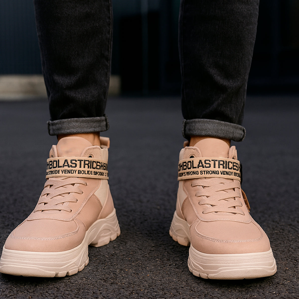 Bota casual para hombre de altura superior fácil de limpiar con suela antiderrapante  para uso casual con cordones con la parte superior alta Zapatos con suela antideslizante diseño de agujeros respirables, transpirable
