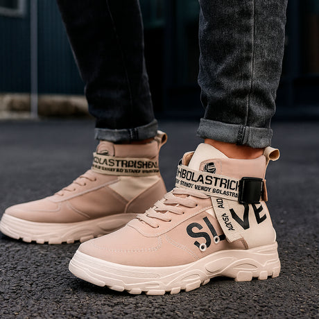Bota casual para hombre de altura superior fácil de limpiar con suela antiderrapante  para uso casual con cordones con la parte superior alta Zapatos con suela antideslizante diseño de agujeros respirables, transpirable