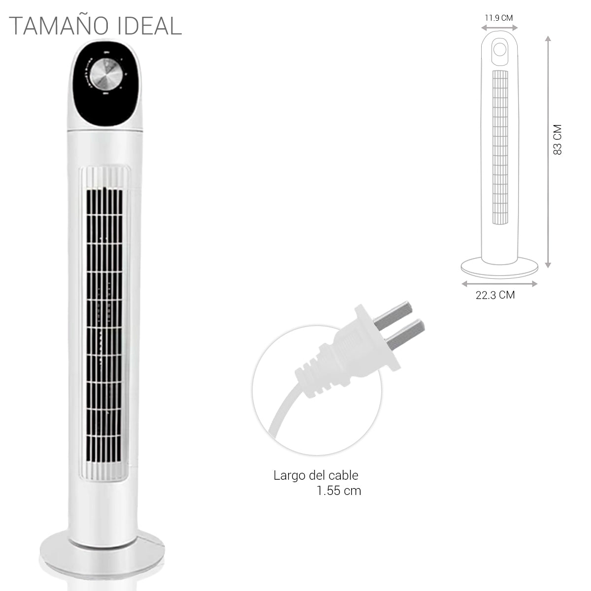 Ventilador De Torre Abanico Oscilante Silencioso Panel