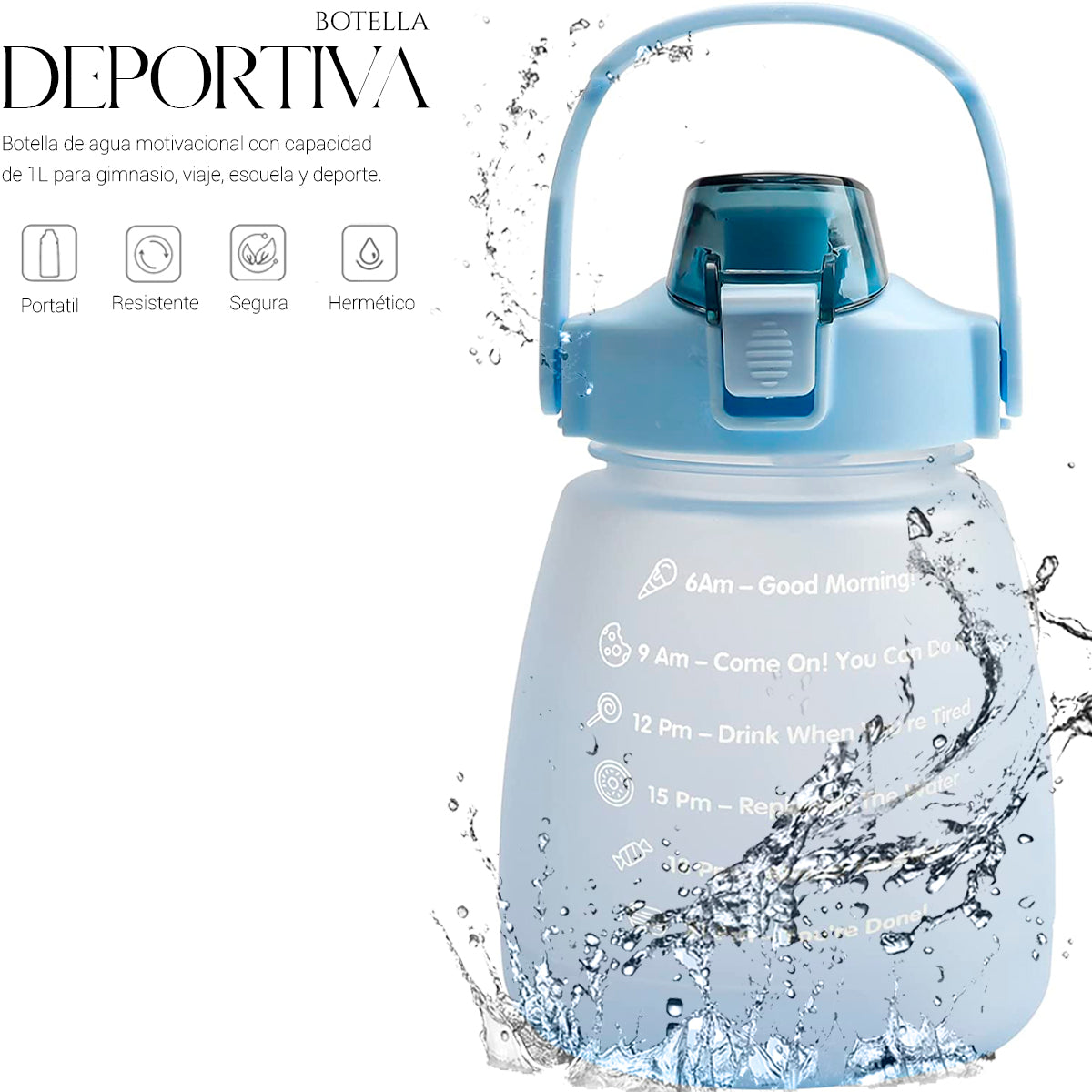 Botella De Agua Deportiva Motivacional 1 Lt Gran Capacidad