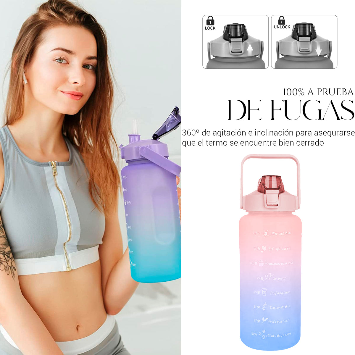 Botella De Agua Deportiva Motivacional 1.5 Lt Gran Capacidad