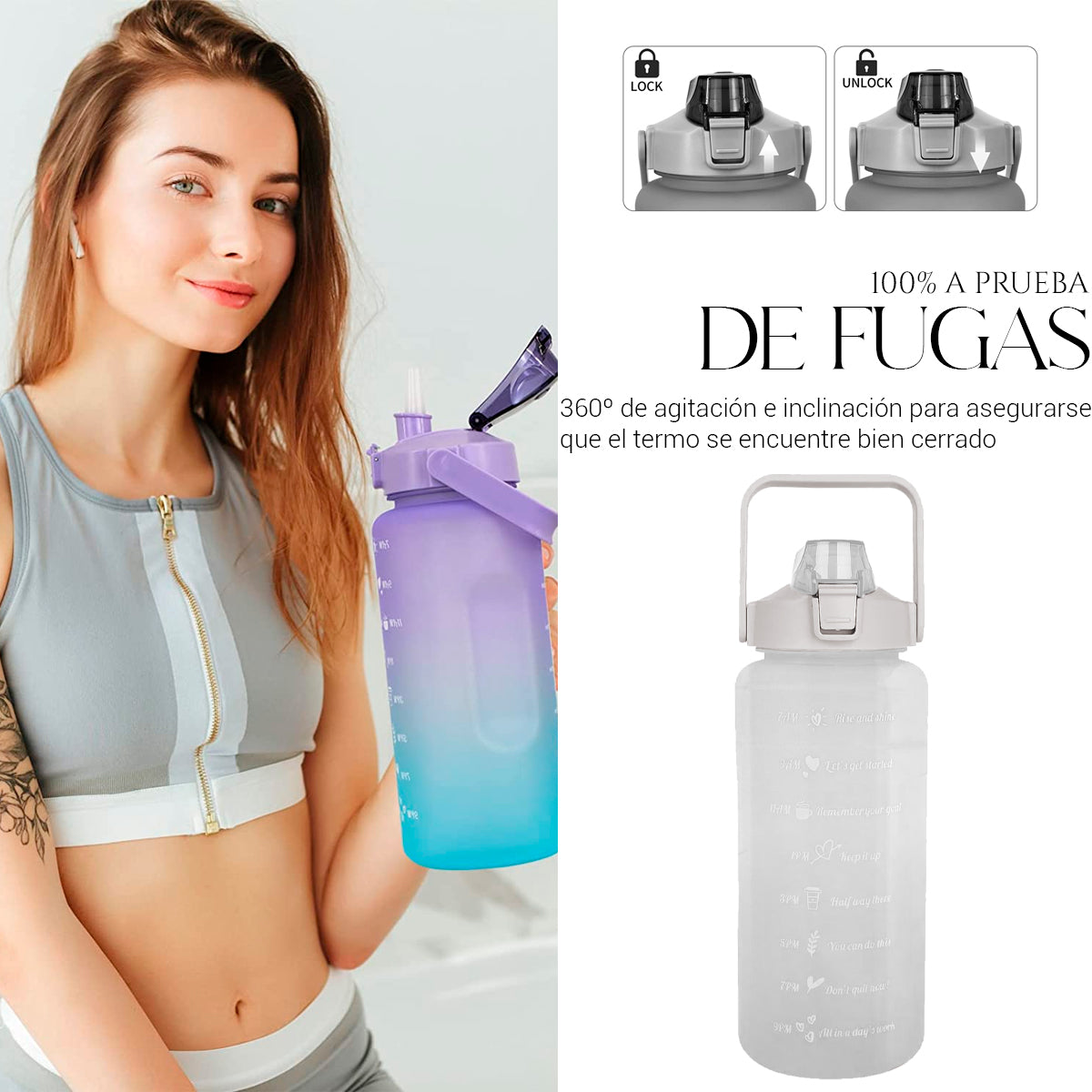 Botella De Agua Deportiva Motivacional 1.5 Lt Gran Capacidad