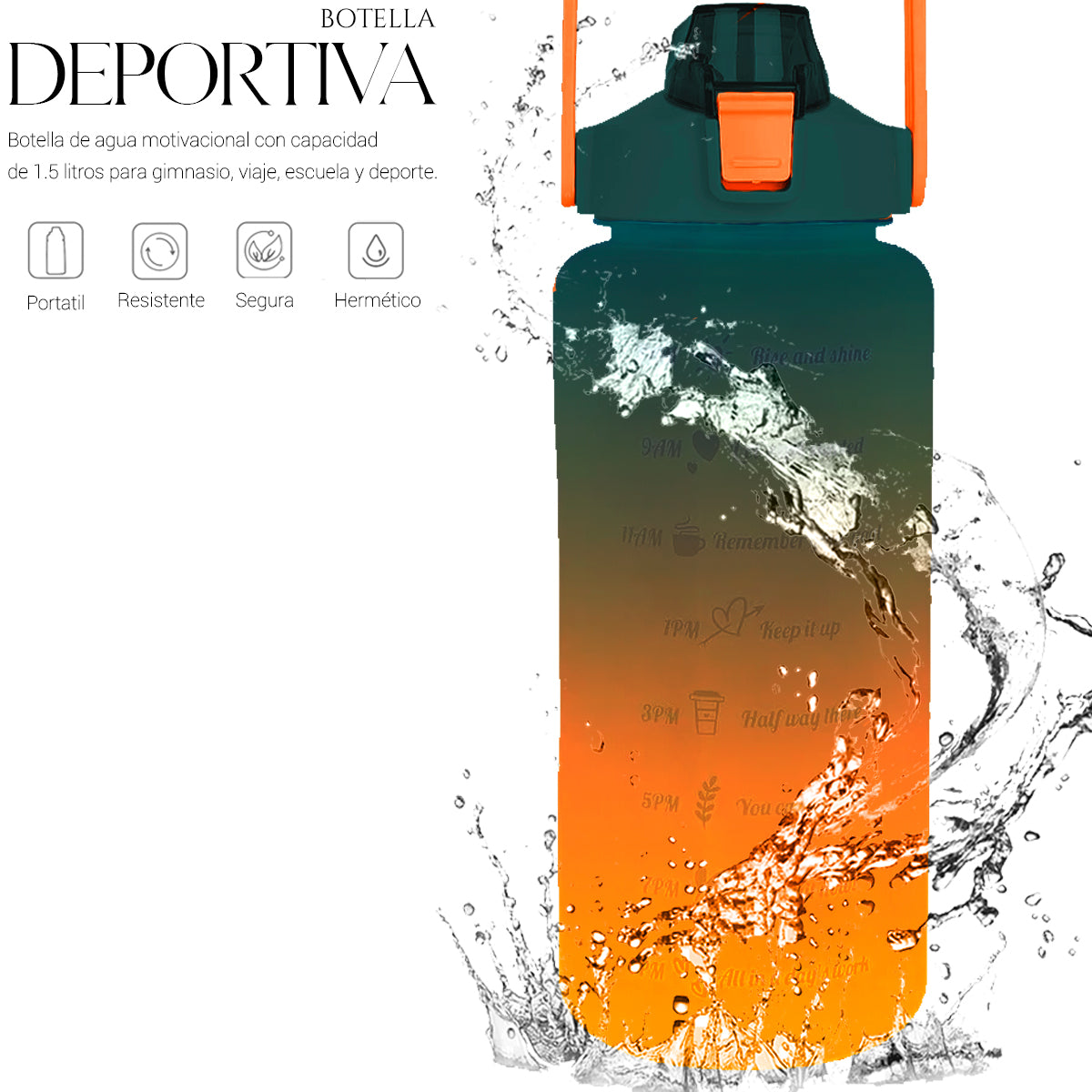 Botella De Agua Deportiva Motivacional 1.5 Lt Gran Capacidad