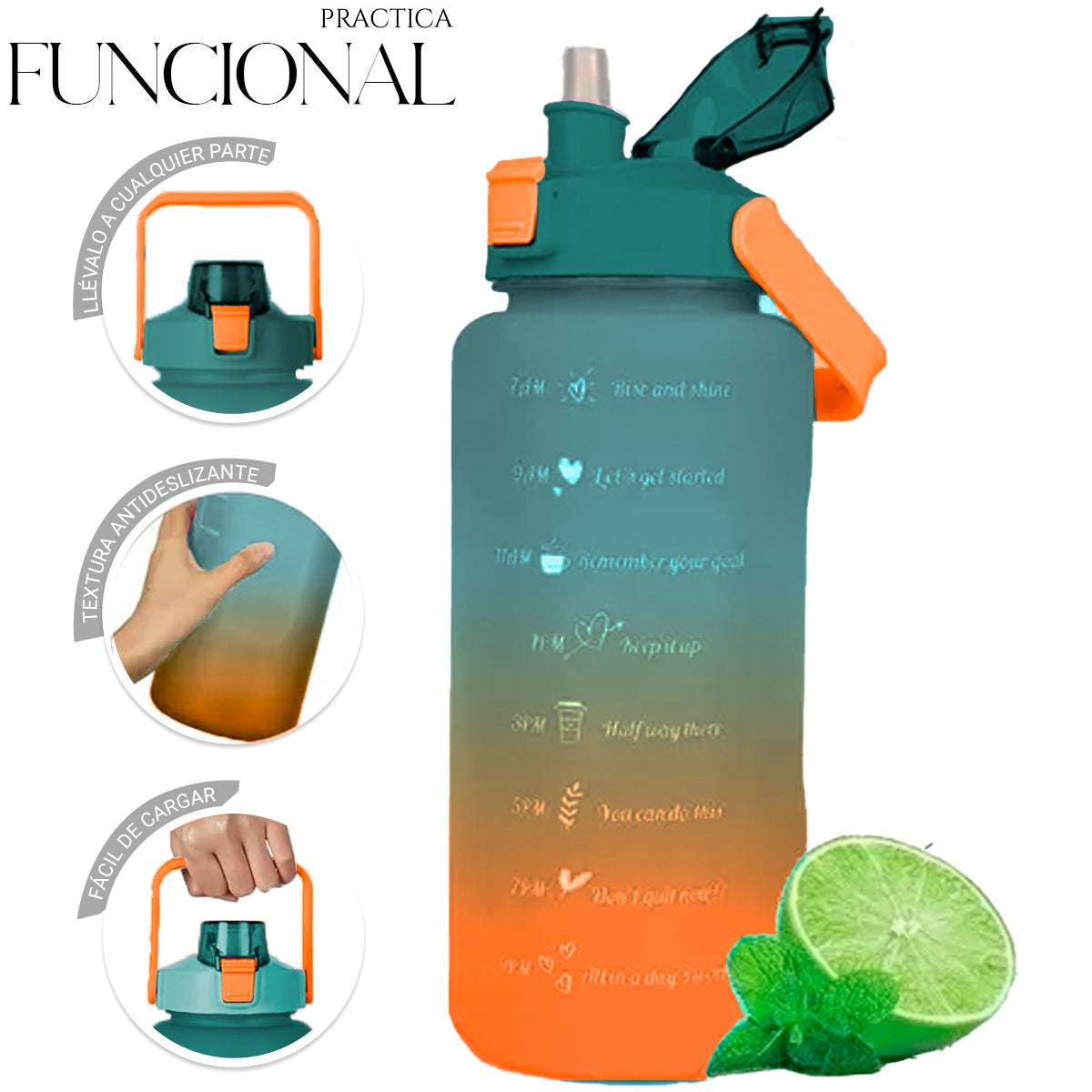 Botella De Agua Deportiva Motivacional 1.5 Lt Gran Capacidad