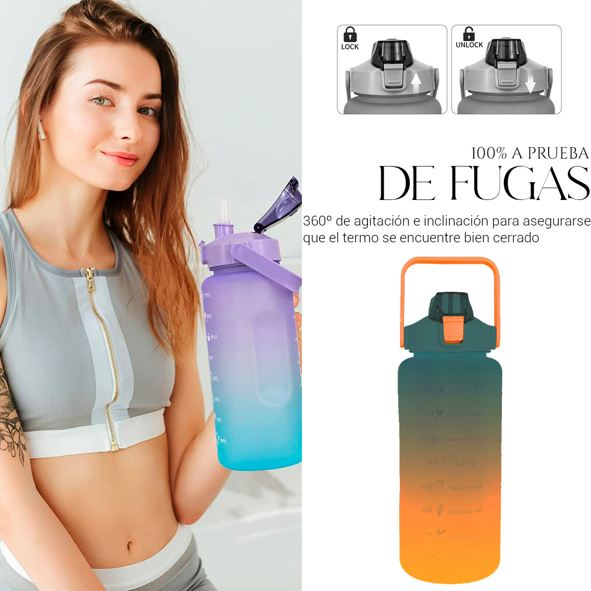 Botella De Agua Deportiva Motivacional 1.5 Lt Gran Capacidad