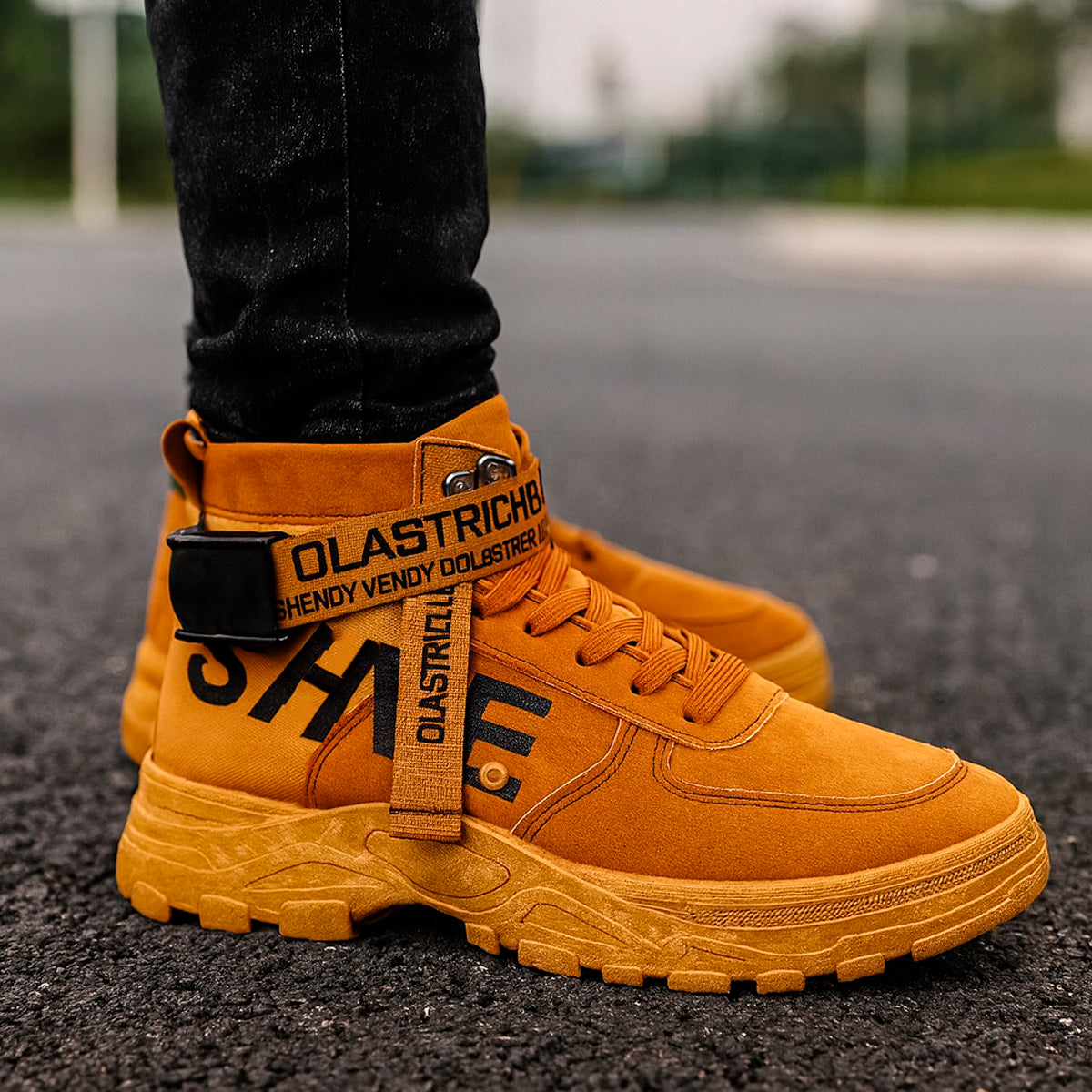 Bota para hombre con suela antiderrapante para uso diario con cordones con la parte superior alta Zapatos con suela alta antideslizante diseño de agujeros respirables, transpirable