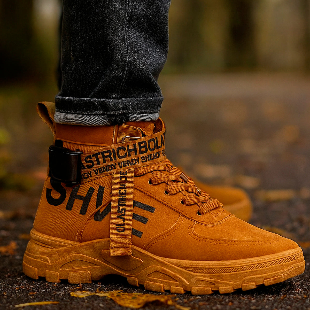 Bota casual para hombre de altura superior fácil de limpiar con suela antiderrapante  para uso casual con cordones con la parte superior alta Zapatos con suela antideslizante diseño de agujeros respirables, transpirable