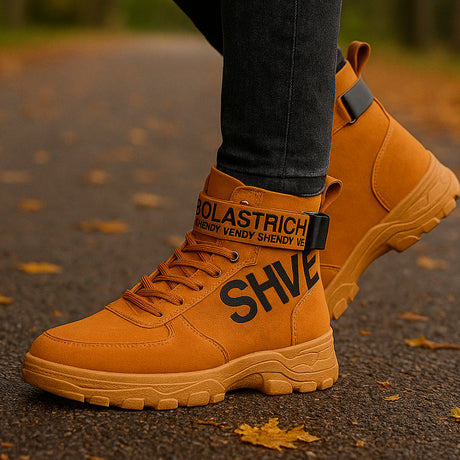 Bota casual para hombre de altura superior fácil de limpiar con suela antiderrapante  para uso casual con cordones con la parte superior alta Zapatos con suela antideslizante diseño de agujeros respirables, transpirable