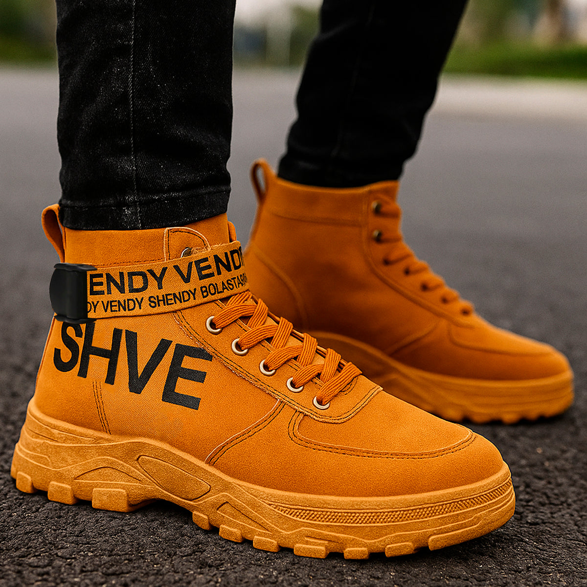 Bota para hombre con suela antiderrapante para uso diario con cordones con la parte superior alta Zapatos con suela alta antideslizante diseño de agujeros respirables, transpirable