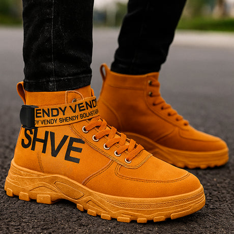 Bota para hombre con suela antiderrapante para uso diario con cordones con la parte superior alta Zapatos con suela alta antideslizante diseño de agujeros respirables, transpirable