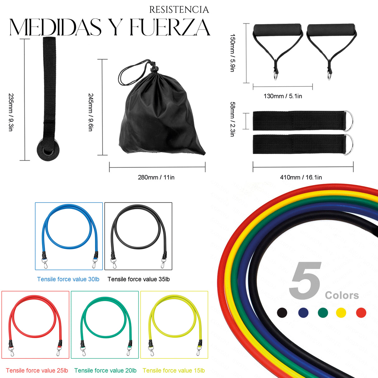 Bandas Elásticas De Resistencia Ejercicios Kit De 11 Piezas