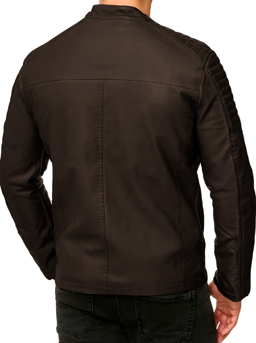 Chamarra Vinipiel Hombre Biker Chaqueta Impermeable Estilo Casual