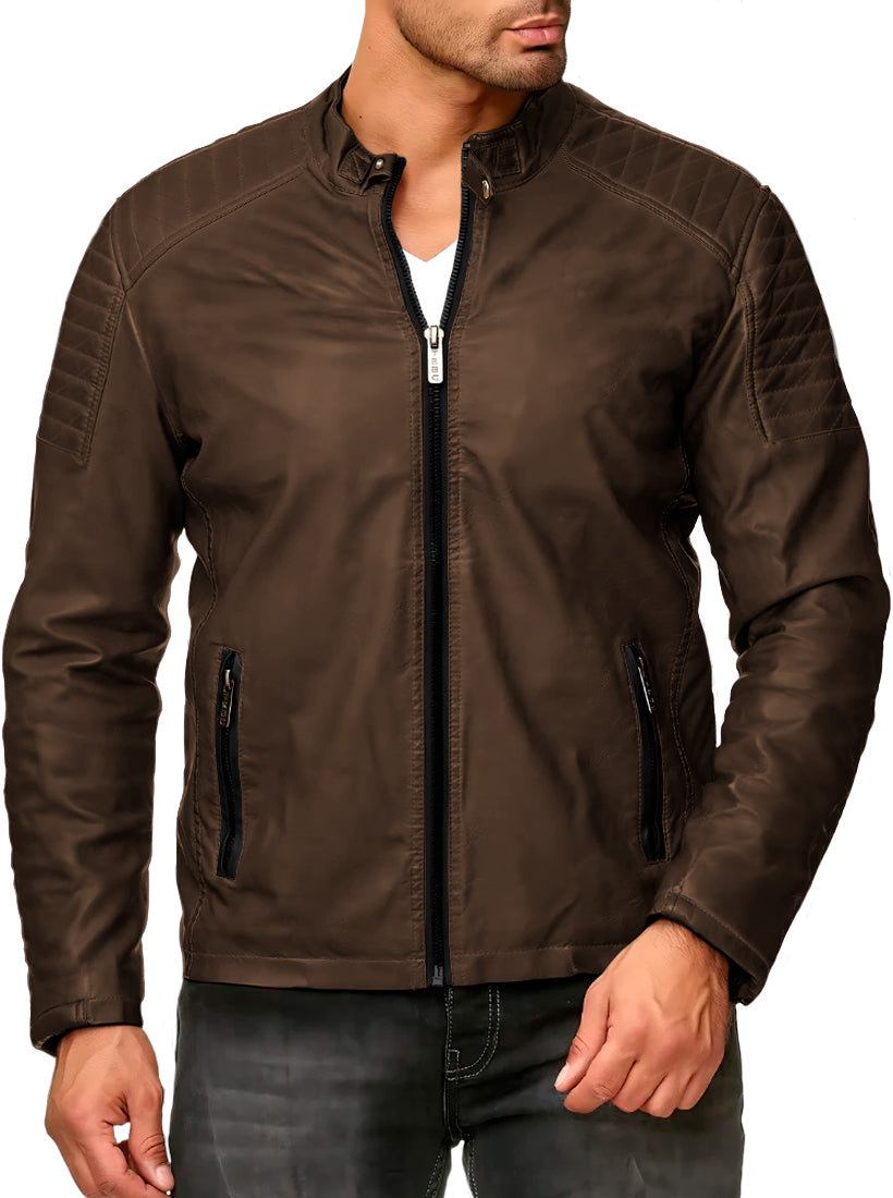 Chamarra Vinipiel Hombre Biker Chaqueta Impermeable Estilo Casual
