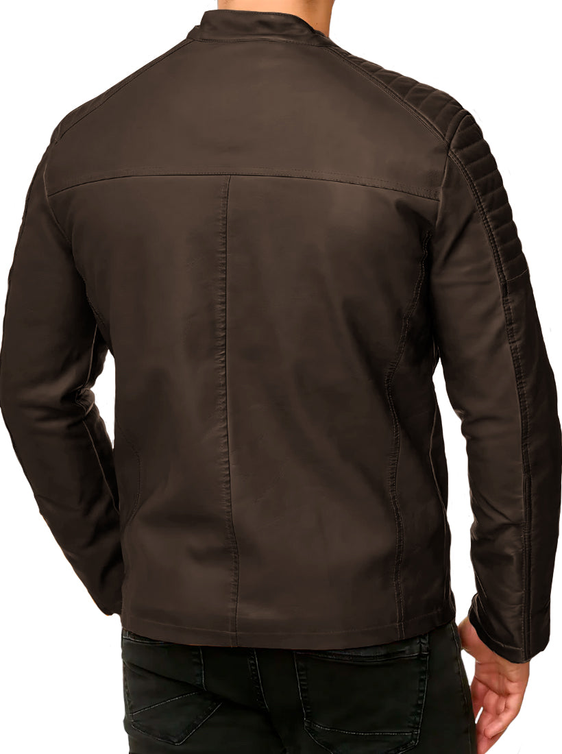 Chamarra Vinipiel Hombre Biker Chaqueta Impermeable Estilo Casual