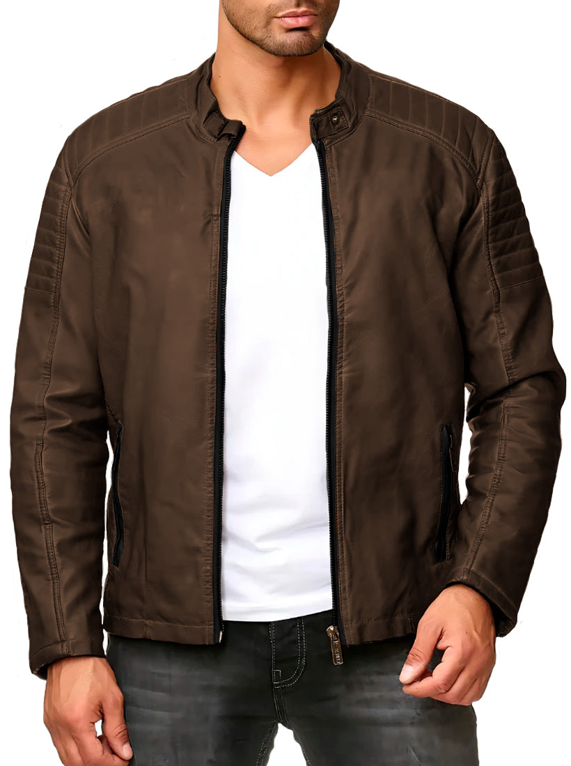 Chamarra Vinipiel Hombre Biker Chaqueta Impermeable Estilo Casual