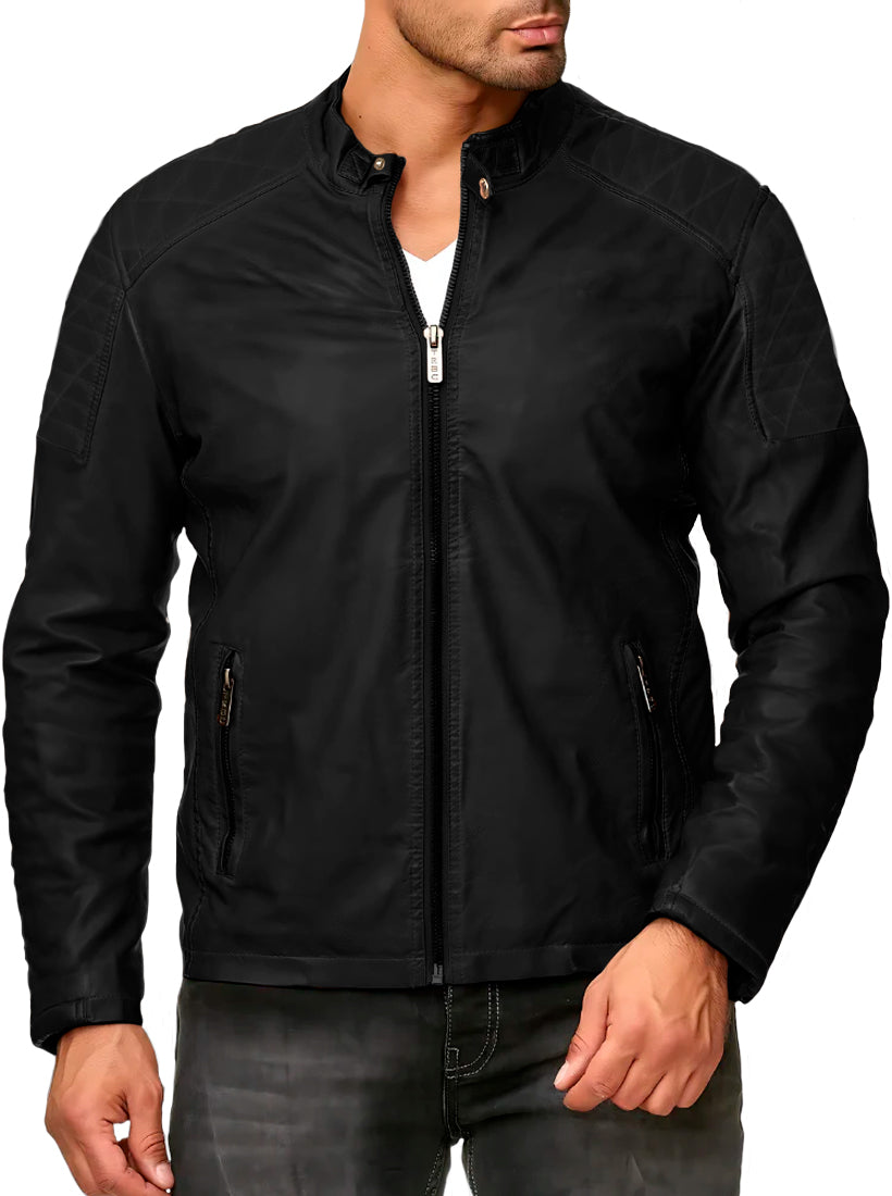Chamarra Vinipiel Hombre Biker Chaqueta Impermeable Estilo Casual