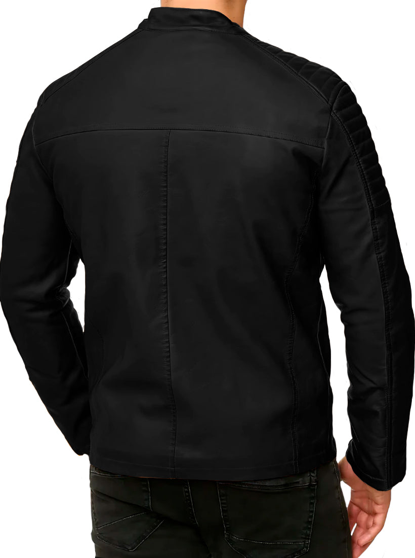 Chamarra Vinipiel Hombre Biker Chaqueta Impermeable Estilo Casual