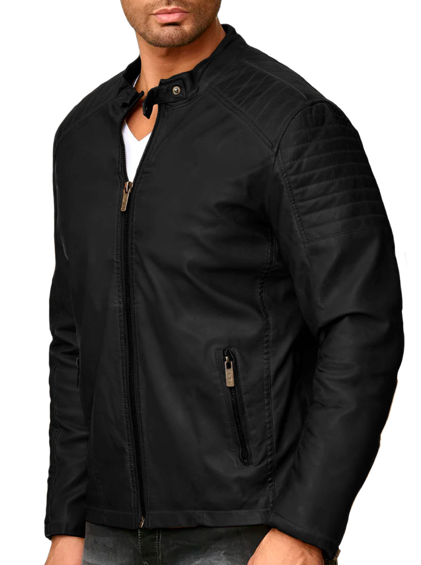Chamarra Vinipiel Hombre Biker Chaqueta Impermeable Estilo Casual