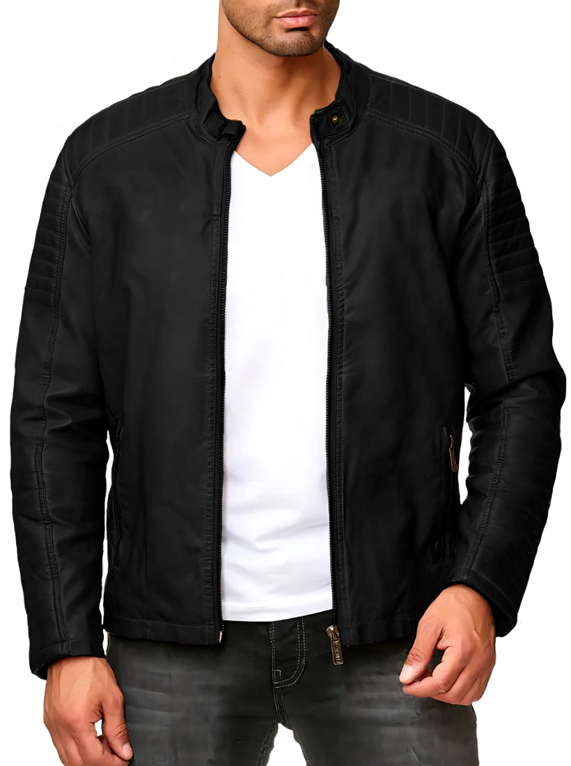 Chamarra Vinipiel Hombre Biker Chaqueta Impermeable Estilo Casual