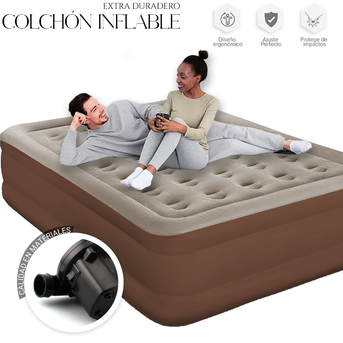 Colchón Inflable Queen Size Resistente Con Bomba De Aire