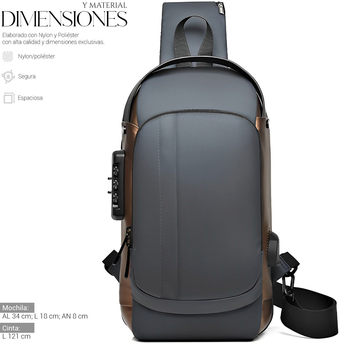Mochila Bandolera Cruzada Pechera Antirrobo Tipo Piel Con Entrada Usb