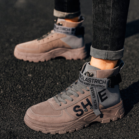 Bota para hombre con suela antiderrapante para uso diario con cordones con la parte superior alta Zapatos con suela alta antideslizante diseño de agujeros respirables, transpirable