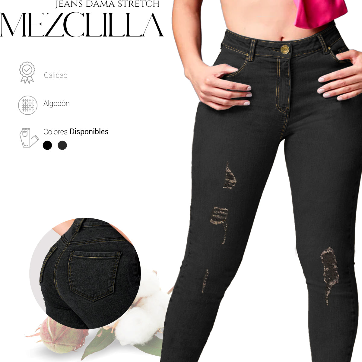 Jeans Dama Stretch Mezclilla Levanta Pompa Tiro Colombiano Vendy Jeans –  Shendy Vendy