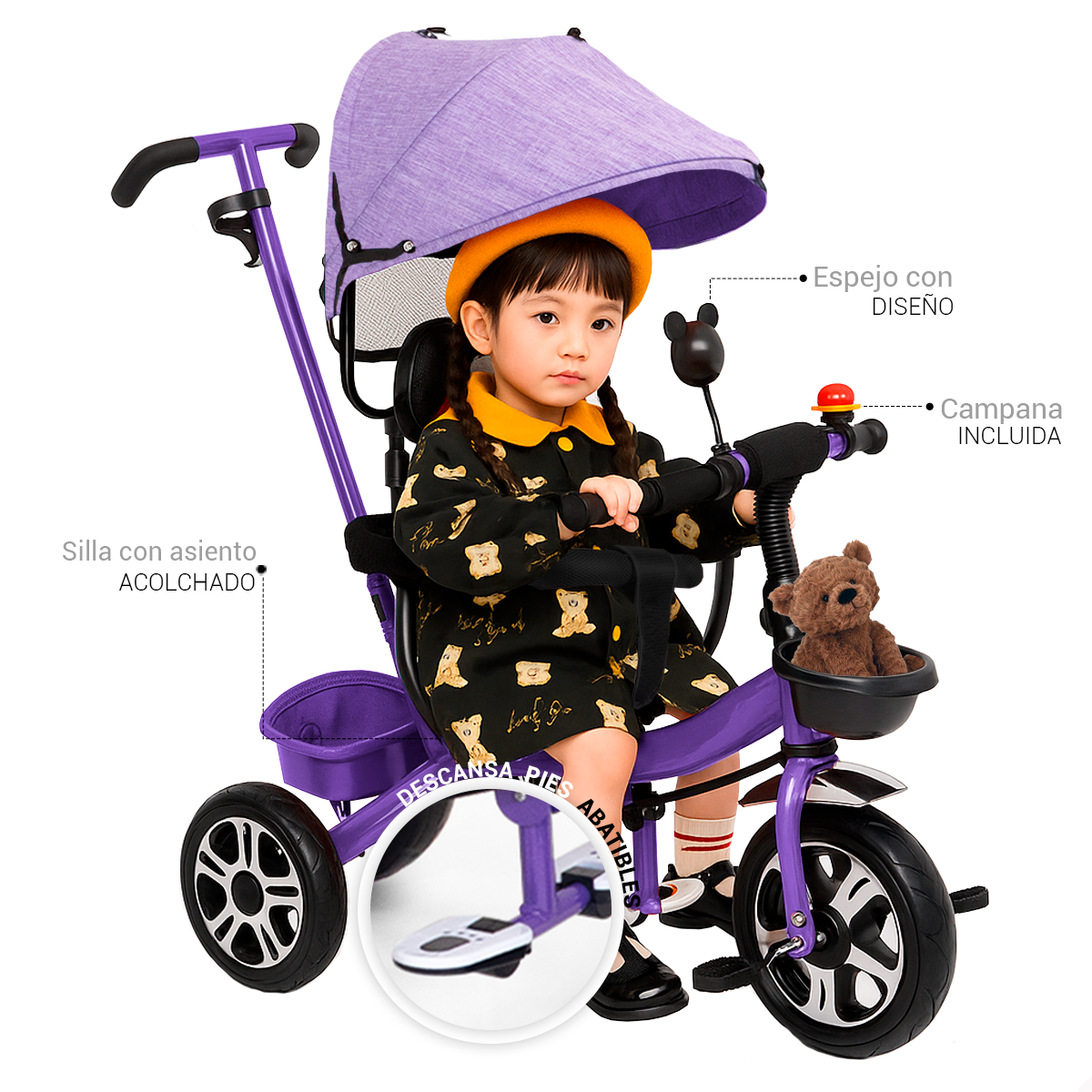 Triciclo Bicicleta Infantil Carriola Bebe Paseo Con Cajuela